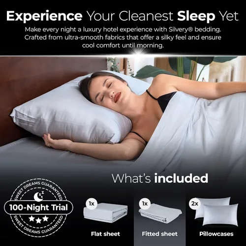 Miniatura 6 de Silvery Juego de sábanas de cama con infusión de plata - Tela de auto-enfriamiento galardonada con tecnología de auto-limpieza Silvery™ que se Gris