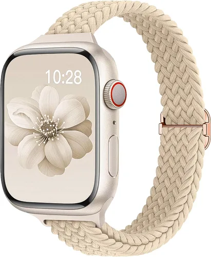 Miniatura 26 de Slim Braided Bands for Apple Watch Band 40mm 41mm 42mm 38mm 46mm 44mm 45mm 49mm Women,Stretchy Solo Loop Nylon Elastic Thin Narrow Skinny Strap for