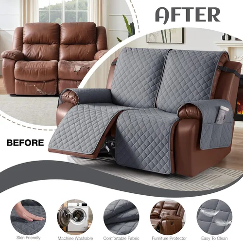 Miniatura 5 de KinCam Funda impermeable para sofá biplaza reclinable, fundas antideslizantes para sofá reclinable de 2 asientos, funda de sofá reclinable