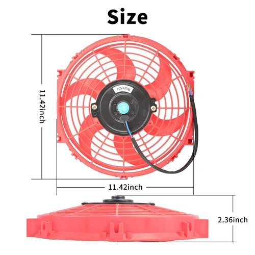Miniatura 2 de Ventilador eléctrico universal de 25,4 cm, delgado, push/pull para radiador, 12V 80W, kit de montaje de alto rendimiento, rojo, 2 piezas