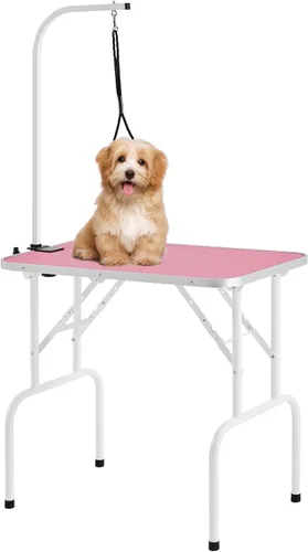 Miniatura 10 de Mesa plegable profesional de 32 pulgadas para preparación de mascotas con brazo y bandeja de soga y malla, capacidad máxima hasta 220 libras