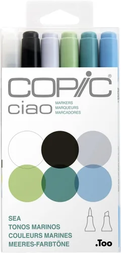 Miniatura 6 de Copic Ciao, marcadores de alcohol, juego de 6 rotuladores de doble punta de cepillo para artistas y creadores adolescentes/adultos, marcadores