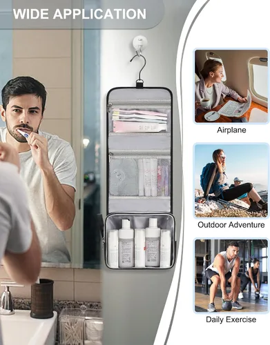 Miniatura 6 de Pequeña bolsa de aseo colgante para hombres y mujeres, organizador colgante portátil para kit de ducha de tamaño de viaje, accesorios de maquillaje