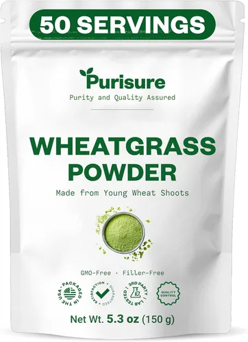 Purisure Polvo de hierba de trigo de 5.29 oz, polvo nutritivo para apoyo a la inmunidad y suplemento alimenticio integral, rico en fibras, vitaminas