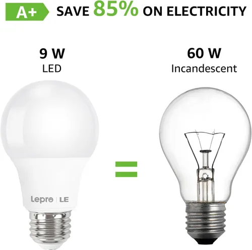 Miniatura 3 de Lepro Bombillas LED equivalentes a 60 W, 9 W, 800 lúmenes no regulables, luz blanca diurna 5000 K, base media estándar A19 E26, 10000 horas de vida