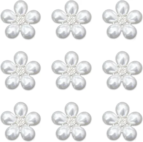 Miniatura 11 de 30 piezas chapadas en plata de 5 pétalos, cuentas de flores de diamantes de imitación, botón de adorno para ropa hecha a mano, zapatos, sombreros