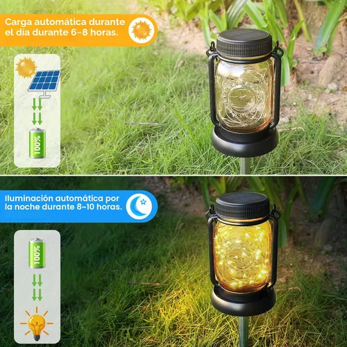 Miniatura 2 de Mlambert Paquete de 4 linternas colgantes solares con estacas, luces de cuerda de hadas solares impermeables para exteriores en frasco Mason, Blanco