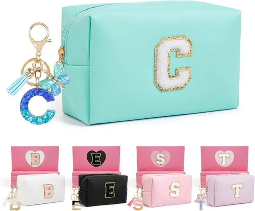 Miniatura 108 de AIBFRID 2 piezas de bolsas de maquillaje iniciales para mujeres, regalos de cumpleaños para niñas de 4 5 6 7 8 9 10 11 12 años, bolsas de cosméticos