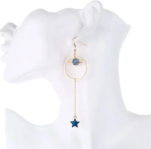 Miniatura 4 de SUNSCSC Aretes largos con forma de estrella con luna esmaltada para mujer y niña