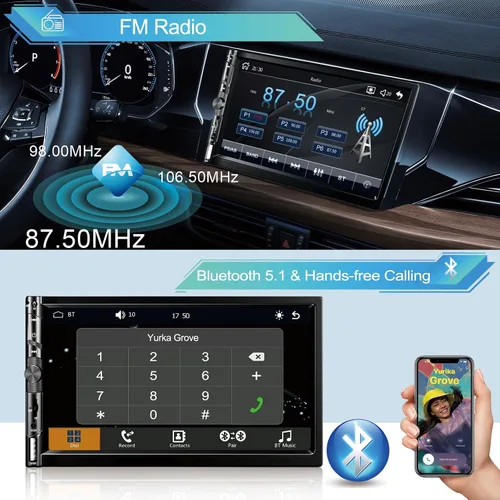 Miniatura 4 de Estéreo inalámbrico de doble DIN para automóvil de 7 pulgadas con Apple Carplay, pantalla táctil HD 1024 x 600, receptor de radio FM para automóvil