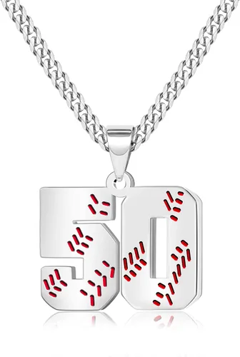 Miniatura 31 de Btysun Collares de béisbol de béisbol número 0-99 dijes de acero inoxidable para hombres, regalos de béisbol, papá, marido, regalo de Navidad