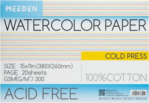 Bloc de Papel para Acuarela MEEDEN - 100% Papel para Acuarela de Algodón de 20 Hojas, 140 lb/300 gsm, Papel de Arte Libre de Ácidos para Acuarela,