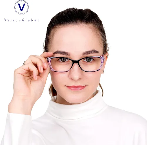 Miniatura 5 de VisionGlobal 5 Pairs Reading Glasses with Spring Hinge, Blue Light Blocking Glasses for Women/Men Gracia-púrpura