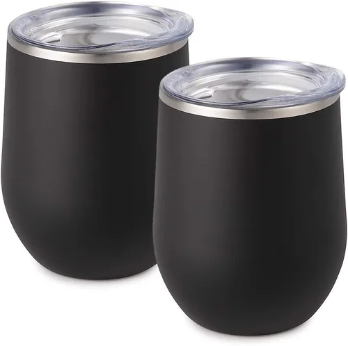 Miniatura 44 de Maars Bev - Vaso de vino de acero inoxidable sin tallo con tapa, aislado al vacío de 12 onzas, a prueba de derrames, apto para viajes, vasos midnight
