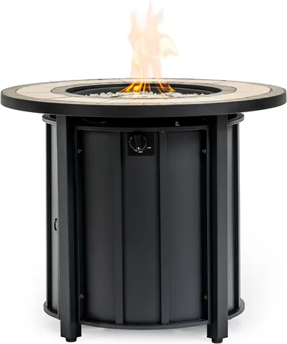 Miniatura 14 de Mesa para fogata de propano de 28 pulgadas, mesa de fuego de 50,000 BTU con tapa de acero, patas grandes, rocas de lava, pozo de fuego seguro