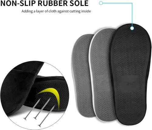 Miniatura 5 de 3 pares de pantuflas de spa de lujo, espuma viscoelástica de algodón, antideslizantes, puntera cerrada, lavables para hoteles, invitados, viajes