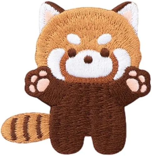 Miniatura 4 de Parche bordado de panda rojo de dibujos animados, autoadhesivas, parches de mapache pequeño, calcomanías de tela para bordar sin costura para ropa