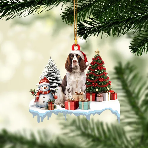 Miniatura 10 de Talataca English Springer Spaniel - Adorno de Navidad plano 2D de madera, Springer Inglés Dormir Ángel Dormir Decoración de árbol de pino, colgante