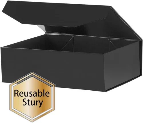 Miniatura 5 de 2 Caja de regalo negra grande plegable con tapa 13x9x4 pulgadas, caja de propuesta para dama de honor, caja rígida con cierre magnético, caja