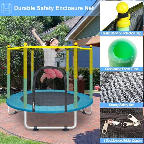Miniatura 5 de Trampolín interior para niños de 1 a 8 años, trampolín pequeño de 55 pulgadas para exteriores con red de seguridad, diseño seguro sin huecos