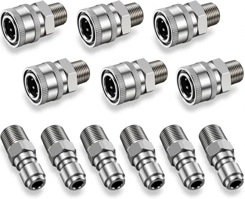 Miniatura 8 de Hotop NPT - Kit de conector rápido macho y hembra de acero inoxidable de 3/8 pulgadas (4 piezas)