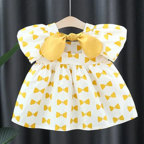 Miniatura 2 de Xbgqasu Toddler Baby Girls Dress Summer Bohemia Ruffle Bowknot Short Puff Sleeve Casual A Line Backless Dresses Party Clothes 5 Year Old Girl