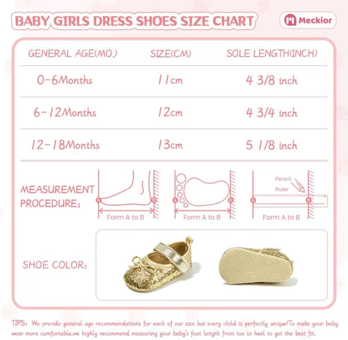 Miniatura 6 de Meckior Zapatos deportivos para bebé y niñas, suela suave, con lazo, princesa, vestido de boda, Mary Jane, planos, para recién nacidos, ligeros