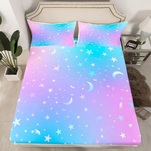 Miniatura 2 de Sábana bajera de galaxia tamaño individual, juego de ropa de cama con purpurina degradado para niños, niñas, niños y mujeres, decoración