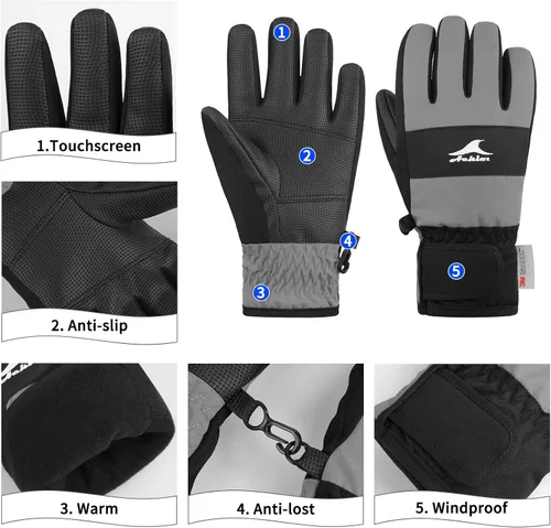 Miniatura 2 de Achiou Guantes de esquí para niños, guantes de nieve impermeables de invierno para niños, guantes de snowboard cálidos para pantalla táctil