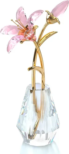 Miniatura 11 de Ornalrist Flores de lirio de tigre de cristal con jarrón, tallo de metal, flor de lirio azul, regalos coleccionables para mujeres, figuras florales