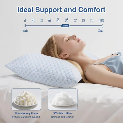 Miniatura 3 de Favocama Almohada Refrescante para Dormir, Almohadas de Espuma Viscoelástica Triturada Tamaño Estándar Juego de 2, Almohadas de Cama Refrescantes