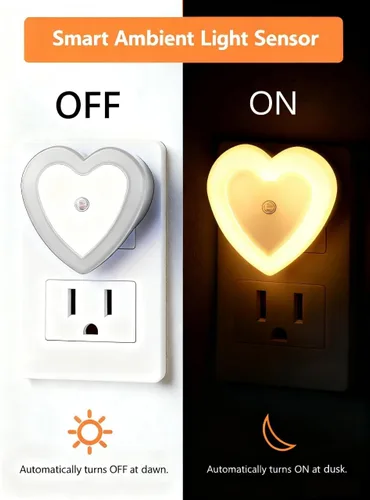 Miniatura 2 de Luces nocturnas LED enchufables (paquete de 4), sensor de atardecer a amanecer de encendido/apagado automático, luz nocturna en forma de corazón