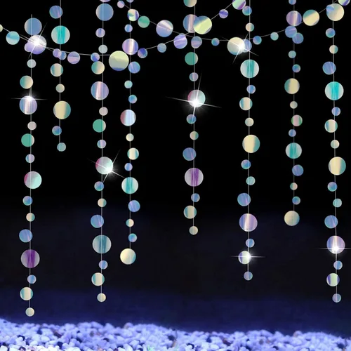Miniatura 6 de Cheerland Guirnaldas circulares iridiscentes bajo el mar, decoraciones holográficas para fiesta del océano, serpentinas colgantes para sirena