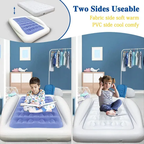 Miniatura 4 de Cama de viaje inflable para niños Fahuac, juego de colchón de aire para niños pequeños, cama hinchable portátil con barandillas y bomba eléctrica