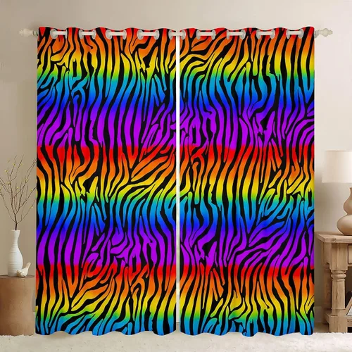 Miniatura 16 de Feelyou Cortinas de ventana de leopardo para decoración de dormitorio, cortina de guepardo africano, diseño de leopardo arcoíris, cortinas de Multi