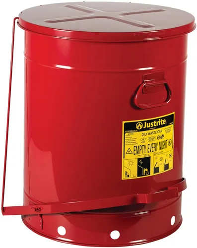 Miniatura 19 de Justrite Recipiente para desechos aceitosos de acero galvanizado de 10 galones, recipiente de seguridad metálico para trapos con aceite de 18 x 14