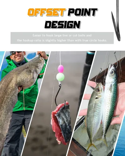 Miniatura 3 de AMYSPORTS Anzuelo de pesca de lubina para trucha, acero salado, anzuelo de pesca fuerte, cebo de pulpo, gancho circular de agua dulce afilado