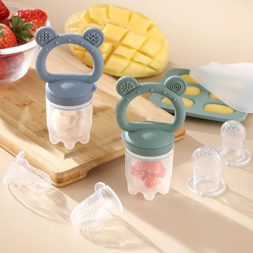 Miniatura 7 de Paquete de 2 alimentadores de frutas de silicona para bebés con mini bandeja para congelador, moldes de paletas de leche materna para aliviar