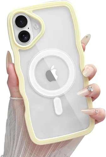 Miniatura 42 de Yeddabox Magsafe - Funda compatible con iPhone 13, diseño de ondas, lindo marco de colores de caramelo con ondas de agua, a prueba de golpes