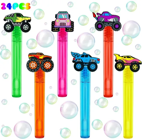 uoyoi Recuerdos de fiesta de camiones monstruo, 24 piezas de varitas de burbujas para autos para niños, varita de burbujas genial para suministros