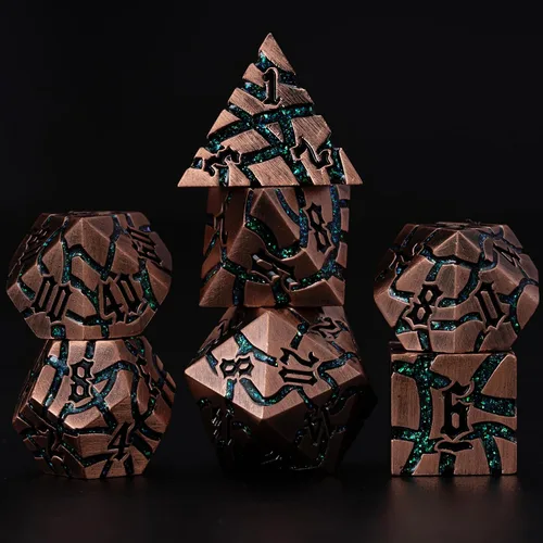 Miniatura 19 de Juego de Dados de Metal DND, Conjunto de 7 Dados Poliédricos D&D, Conjunto de Dados con Grietas Brillantes para Juego de Rol Calabozos y Dragones