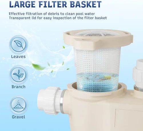 Miniatura 7 de Bomba de piscina enterrada 1HP, 6340 GPH Bomba de piscina autorecortable de alto caudal, 115V/230V, bajo ruido, potente bomba de piscina