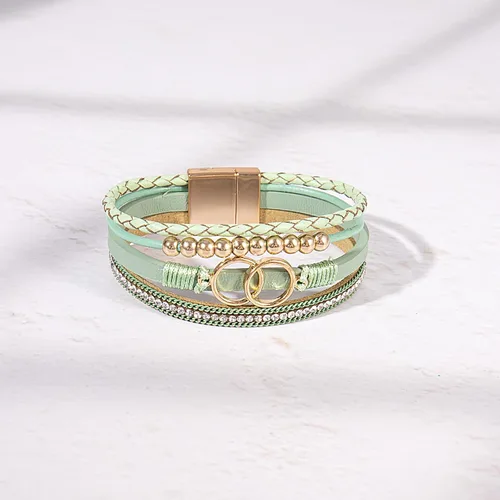 Miniatura 4 de FANCY SHINY Pulseras bohemias de cuero, pulseras de cuentas doradas para mujer, pulseras apilables del infinito, joyas con cierre, Sin gemas.