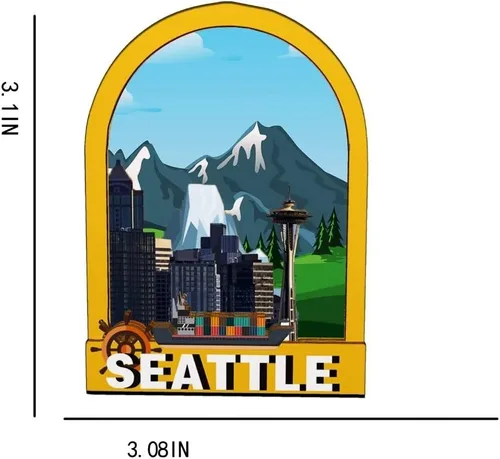 Miniatura 3 de Imán de madera para nevera de Seattle Washington USA Monumentos 3D de viaje, recuerdos coleccionables, decoración hecha a mano -1921