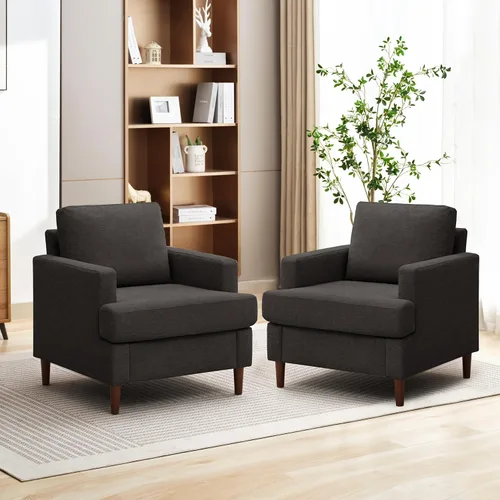 Miniatura 15 de Weture Silla de Acento Mid-Century, Sillón Moderno de Tela de Lino con Brazos para Sala de Estar, Cómodas Sillas de Acento Tapizadas de Lectura
