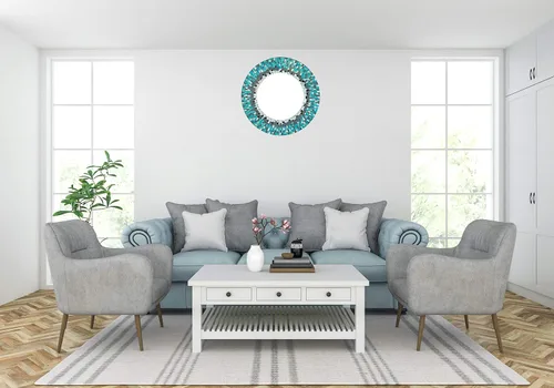 Miniatura 5 de Espejo decorativo hecho a mano con mosaico azul cielo y verde azulado, marco de 24 pulgadas, espejo redondo de 14 pulgadas para pasillo, dormitorio