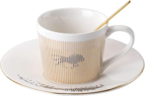 Miniatura 7 de Juego de tazas de café, taza de espejo y platillo creativo de lujo, taza de imagen invertida, taza de té de porcelana con incrustaciones doradas