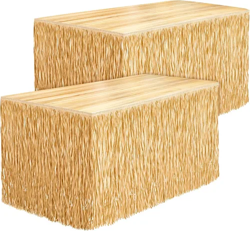 Miniatura 12 de Fovths 1 paquete de falda de mesa de hierba Luau con flecos de papel, falda de paja oscura de 108 x 30 pulgadas, faldas de mesa hawaianas