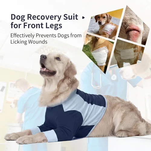 Miniatura 3 de LeLePet Traje de recuperación para perros para piernas delanteras, pecho, hombro después de la cirugía, camisa de perro de manga larga para dejar