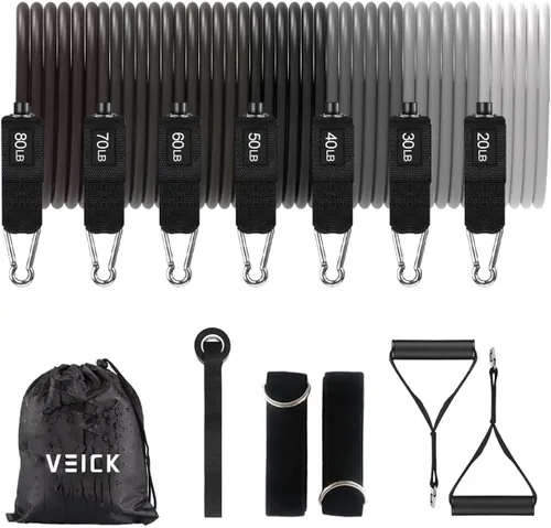 Miniatura 13 de VEICK Bandas de resistencia, bandas de ejercicio, bandas de entrenamiento, bandas de resistencia para entrenar con asas para hombres y mujeres